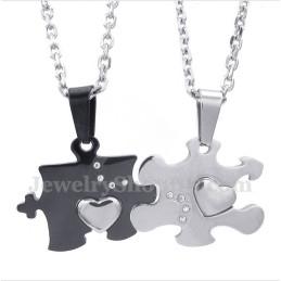 Pandantiv Pentru Cupluri Puzzle Din Titan Negru Cu Lanț Gratuit (O Pereche)