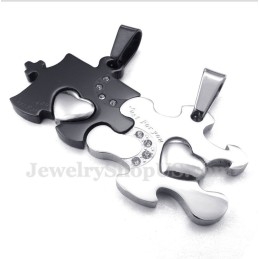 Pandantiv Pentru Cupluri Puzzle Din Titan Negru Cu Lanț Gratuit (O Pereche)