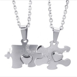 Pandantiv Puzzle Din Titan Pentru Cuplu Cu Lanț Gratuit (O Pereche)