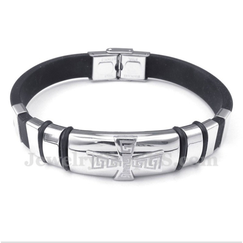 Brățară Bărbătească Din Cauciuc Și Titan Cu Model De Meandră Grecească Brățară Bărbătească Din Cauciuc Și Titan Cu Model De Meandră Grecească