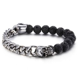Brățară Din Titan Cu Mărgele De Piatră Vulcanică Și Craniu Buddha