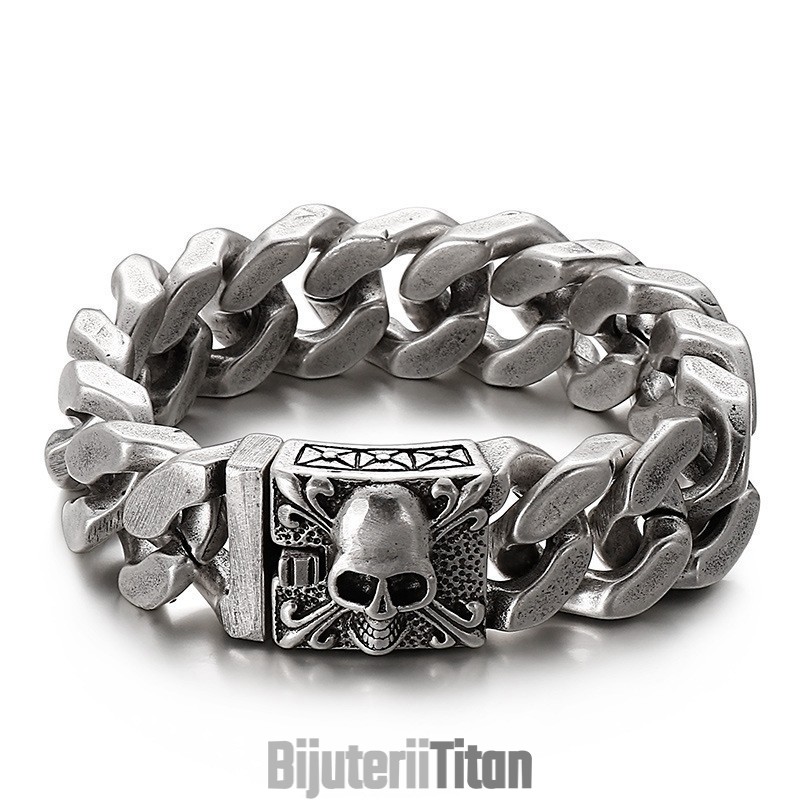 Brățară Cubaneză Din Titan Cu Craniu Pentru Bărbați