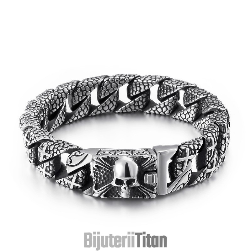 Brățară Elegantă Din Titan Cu Cruce, Brățară Bărbătească Din Titan Cu Craniu