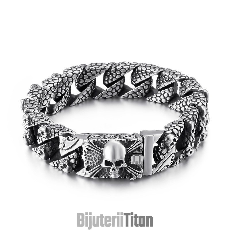 Brățară Elegantă Din Titan Cu Cruce, Brățară Bărbătească Din Titan Cu Craniu Brățară Elegantă Din Titan Cu Cruce, Brățară Bărbătească Din Titan Cu Craniu