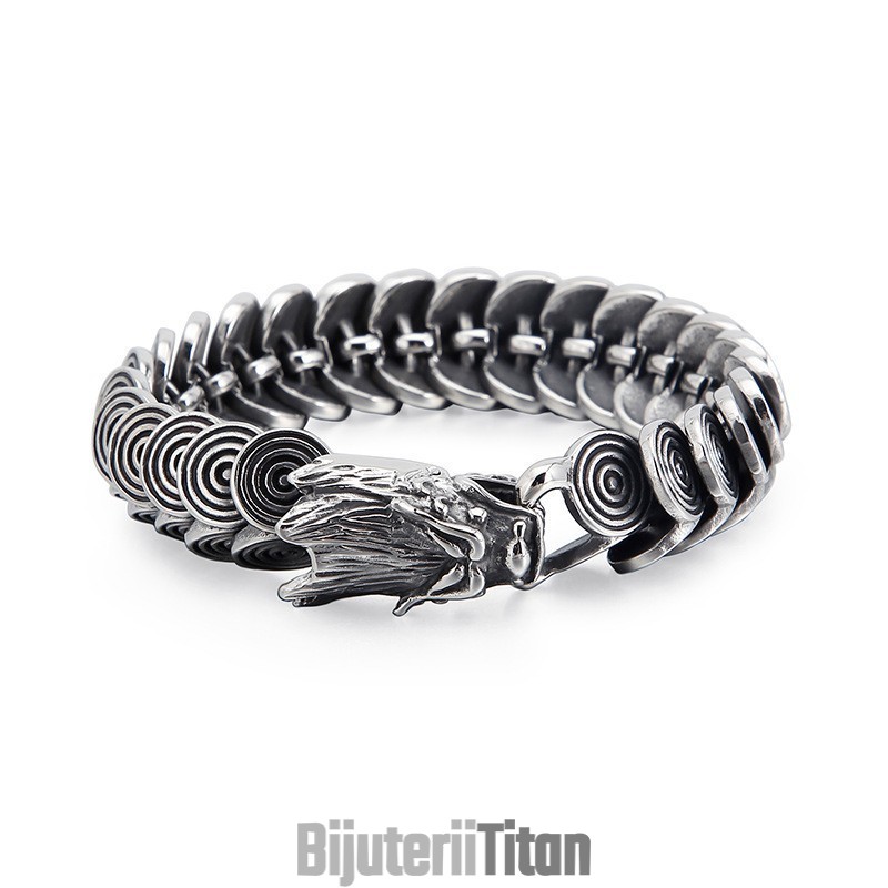 Brățară De Titan Cu Cap De Dragon La Modă Cool Pentru Bărbați, Vintage Tide, Turnare Din Titan Cu Dragon