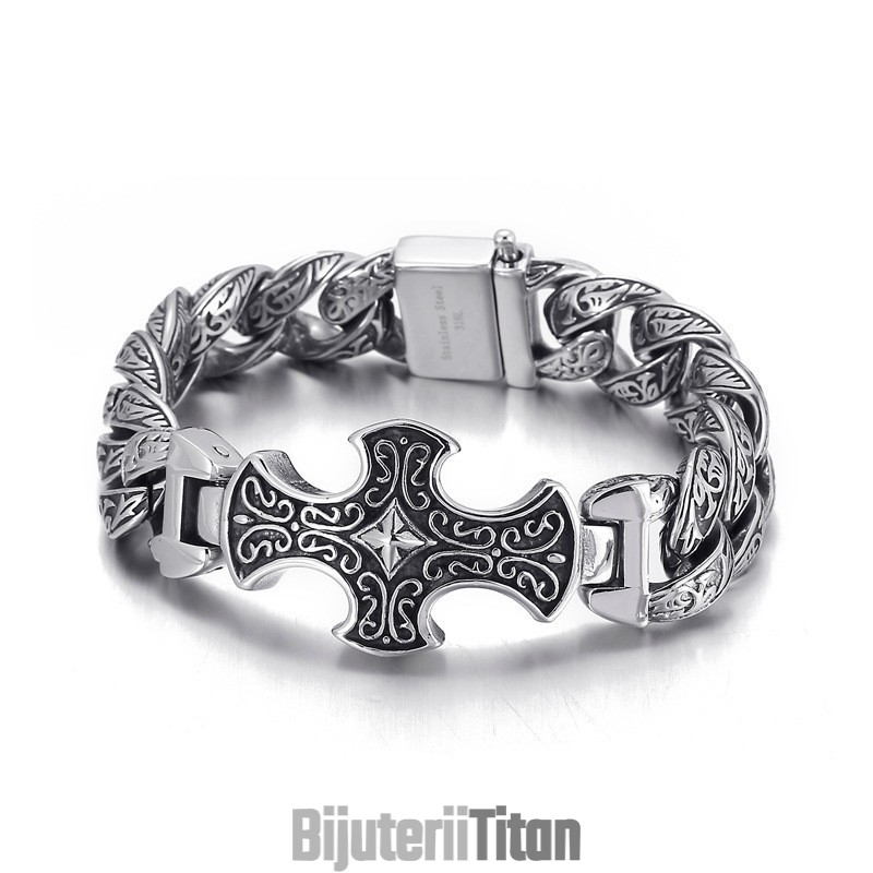 Brățară Bărbătească Din Titan Cu Model Vintage, Cruce