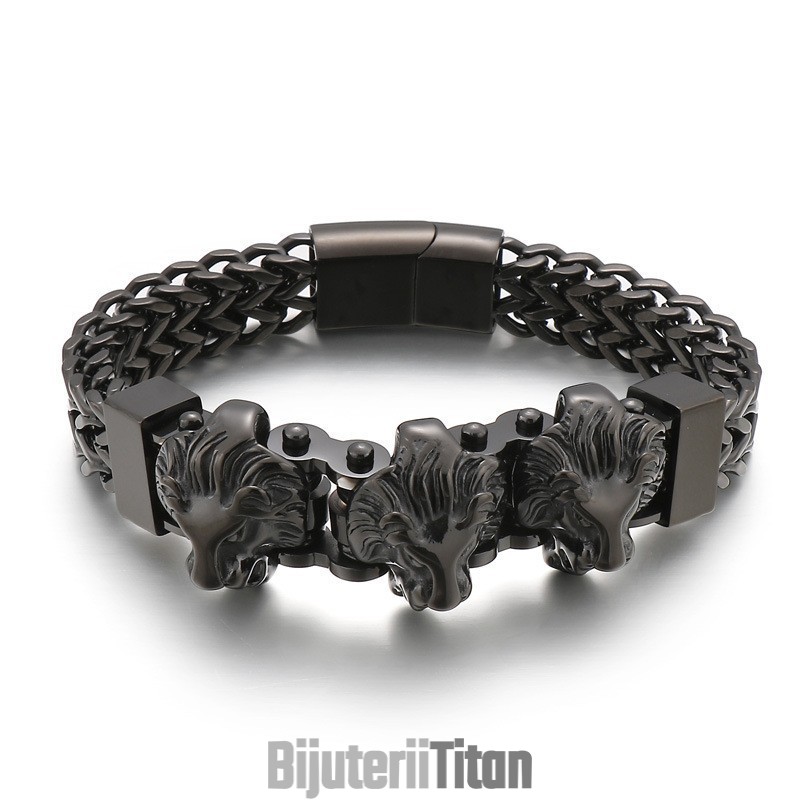 Brățară Bărbătească Din Titan Cu Cap De Lup Și Cap De Leu Bully, Lot Mixt Brățară Bărbătească Din Titan Cu Cap De Lup Și Cap De Leu Bully, Lot Mixt