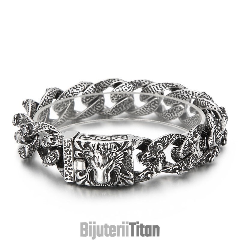 Brățară Vintage Cool Din Titan Cu Cap De Leu Pentru Bărbați