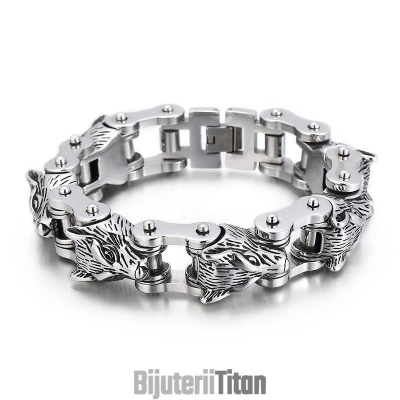 Brățară De Titan Pentru Bărbați, Model Animal, Model Tide, Bijuterii De Mână, Modă, Rock, Hip-Hop, Stradă, Cap De Lup, Motocicli