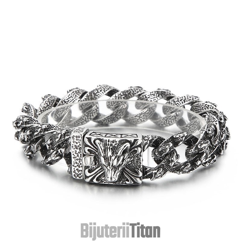 Brățară Din Titan Cu Cap De Lup În Stil Retro, Negru Și Elegant, Pentru Bărbați