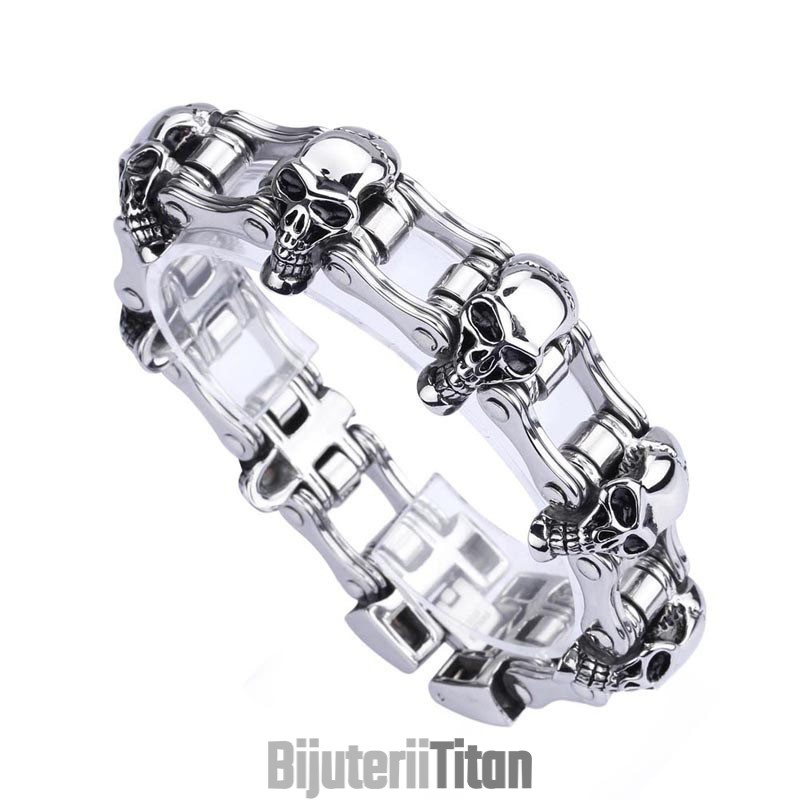 Brățară Bărbătească Din Titan Cu Craniu, Stil Chic, Motociclist Brățară Bărbătească Din Titan Cu Craniu, Stil Chic, Motociclist
