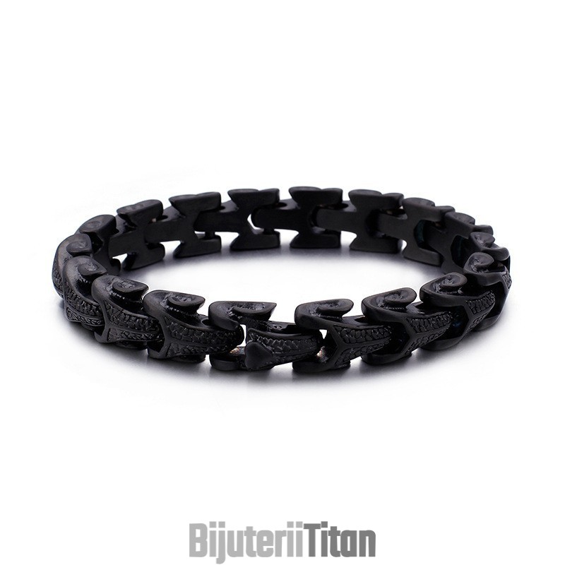 Brățară Bărbătească Neagră Din Titan, Model Cu Solzi De Dragon