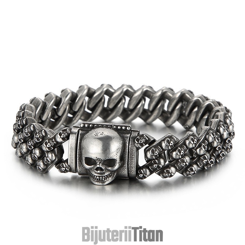 Brățară Vintage Din Titan Electrolizat Cu Craniu Multicolor Pentru Bărbați