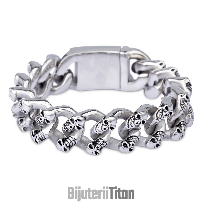 Brățară Din Titan Cu Craniu Dublu La Modă Pentru Bărbați Brățară Din Titan Cu Craniu Dublu La Modă Pentru Bărbați