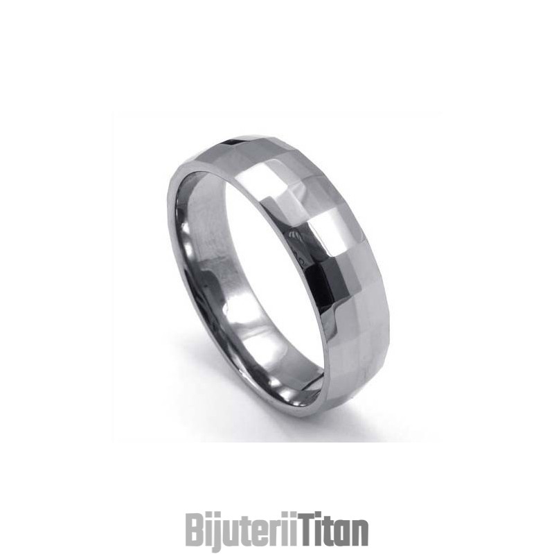 Inel De Tungsten Fațetat La Modă Inel De Tungsten Fațetat La Modă
