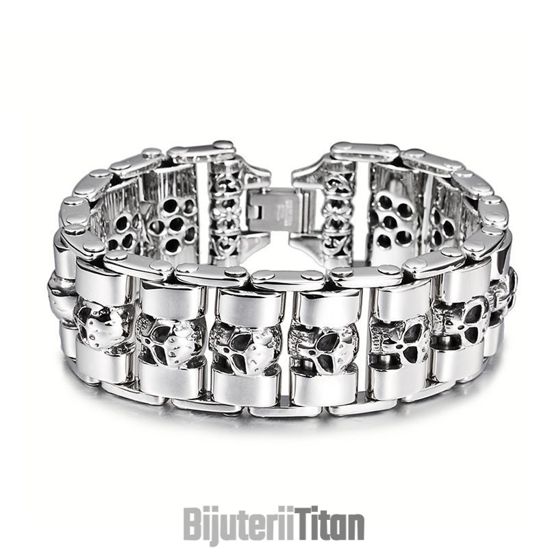 Brățară Elegantă Din Titan Cu Craniu Pentru Bărbați
