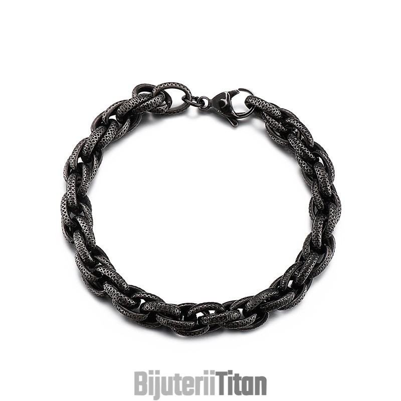 Brățară Din Titan Cu Lanț Gros Răsucit, Model Retro Cu Puncte Negre, Hip-Hop, Pentru Bărbați Brățară Din Titan Cu Lanț Gros Răsucit, Model Retro Cu Puncte Negre, Hip-Hop, Pentru Bărbați