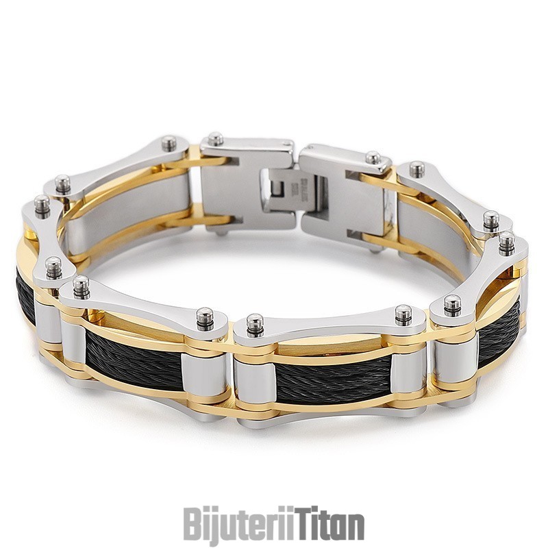 Brățară Bărbătească Din Titan Pentru Motocicliști, Cu Lanț Răsucit Rock Hip-Hop