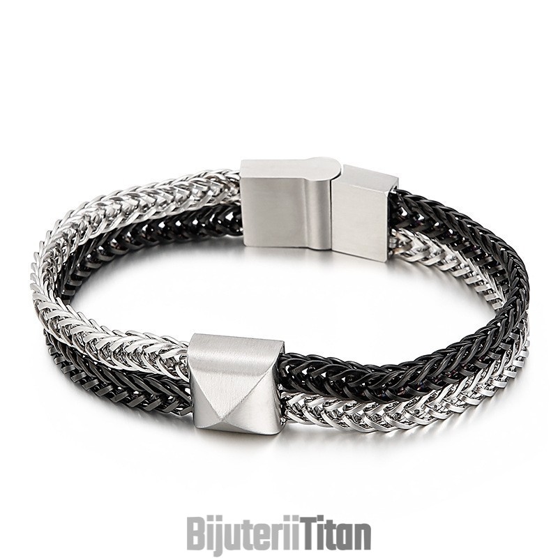 Brățară Tide Hip-Hop Cu Lanț Țesut Colorat Keel Dublu Strat Pentru Bărbați, Titan Brățară Tide Hip-Hop Cu Lanț Țesut Colorat Keel Dublu Strat Pentru Bărbați, Titan