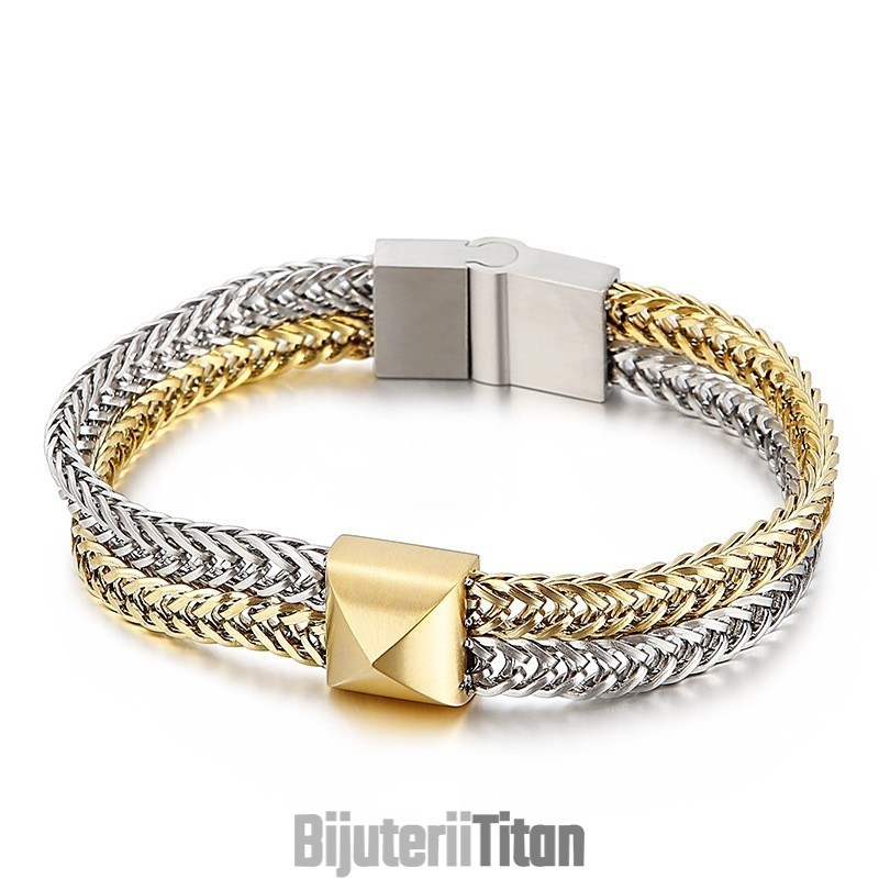 Brățară Bărbătească Din Titan Cu Lanț Țesut Keel, Cu Strat Dublu De Blocare A Culorilor, Hipster Hip-Hop Brățară Bărbătească Din Titan Cu Lanț Țesut Keel, Cu Strat Dublu De Blocare A Culorilor, Hipster Hip-Hop