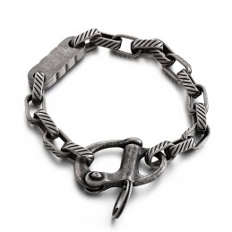 Breloc Vintage Cu Dungi Negre Pătrate, Brățară Din Titan Pentru Bărbați