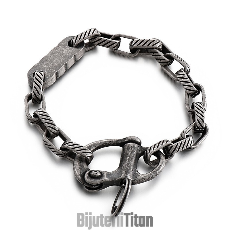 Breloc Vintage Cu Dungi Negre Pătrate, Brățară Din Titan Pentru Bărbați Breloc Vintage Cu Dungi Negre Pătrate, Brățară Din Titan Pentru Bărbați