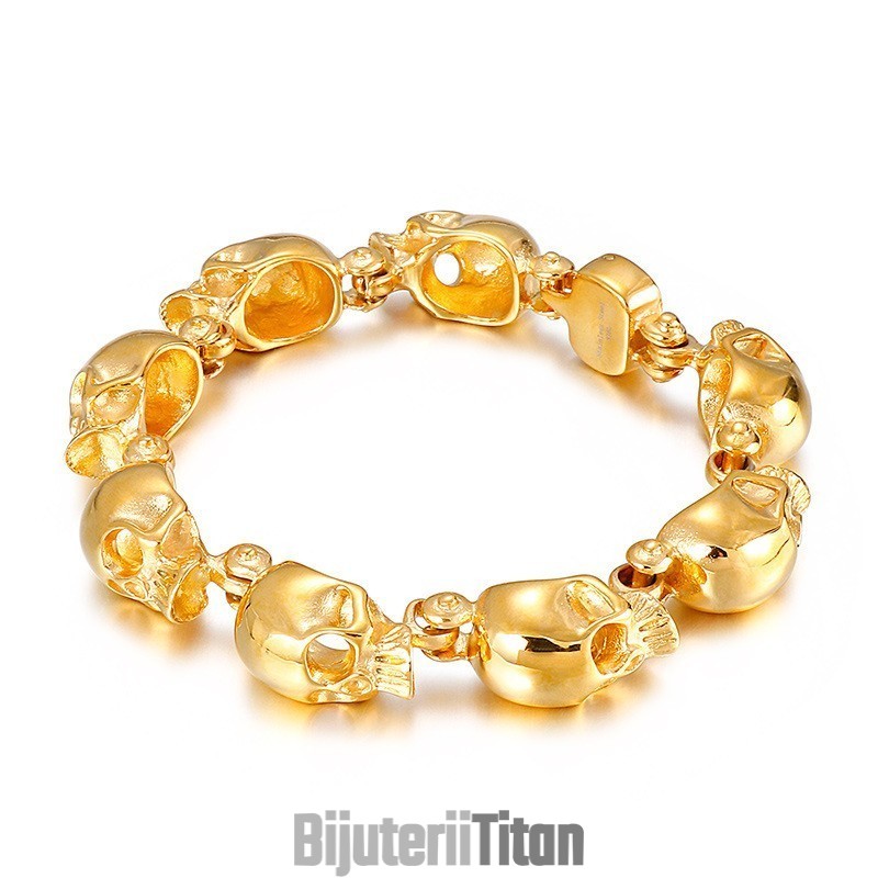 Brățară Elegantă Din Titan Cu Craniu Auriu Pentru Bărbați Brățară Elegantă Din Titan Cu Craniu Auriu Pentru Bărbați