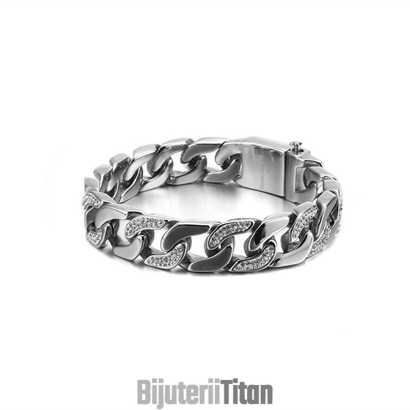 Brățară Bărbătească Din Titan Cu Diamante Și Motive Hip-Hop Exagerate Brățară Bărbătească Din Titan Cu Diamante Și Motive Hip-Hop Exagerate