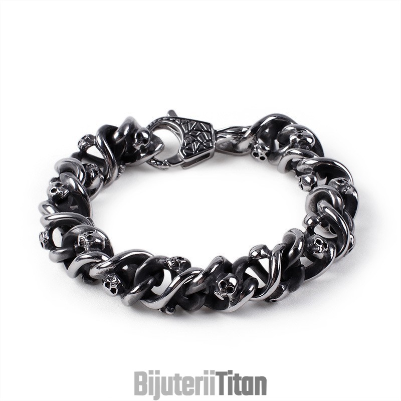 Brățară Bărbătească Alternative Chic, Brățară Cool Cu Craniu Din Titan Brățară Bărbătească Alternative Chic, Brățară Cool Cu Craniu Din Titan
