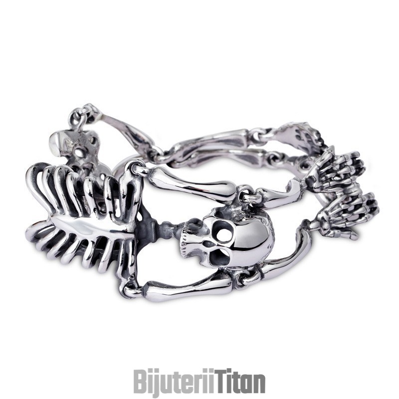 Brățară Vintage Din Titan Cu Craniu Și Oase Exagerate Pentru Bărbați