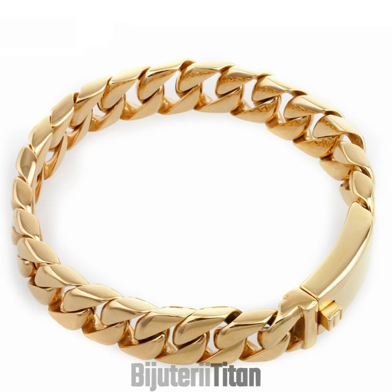 Brățară De Titan Pentru Bărbați, Placată Cu Aur Electrolizat, La Modă