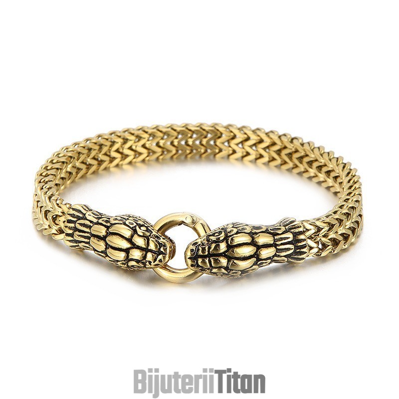 Brățară Din Titan Cu Șarpe Cu Două Capete, Stil Vintage Și Elegant, Pentru Bărbați