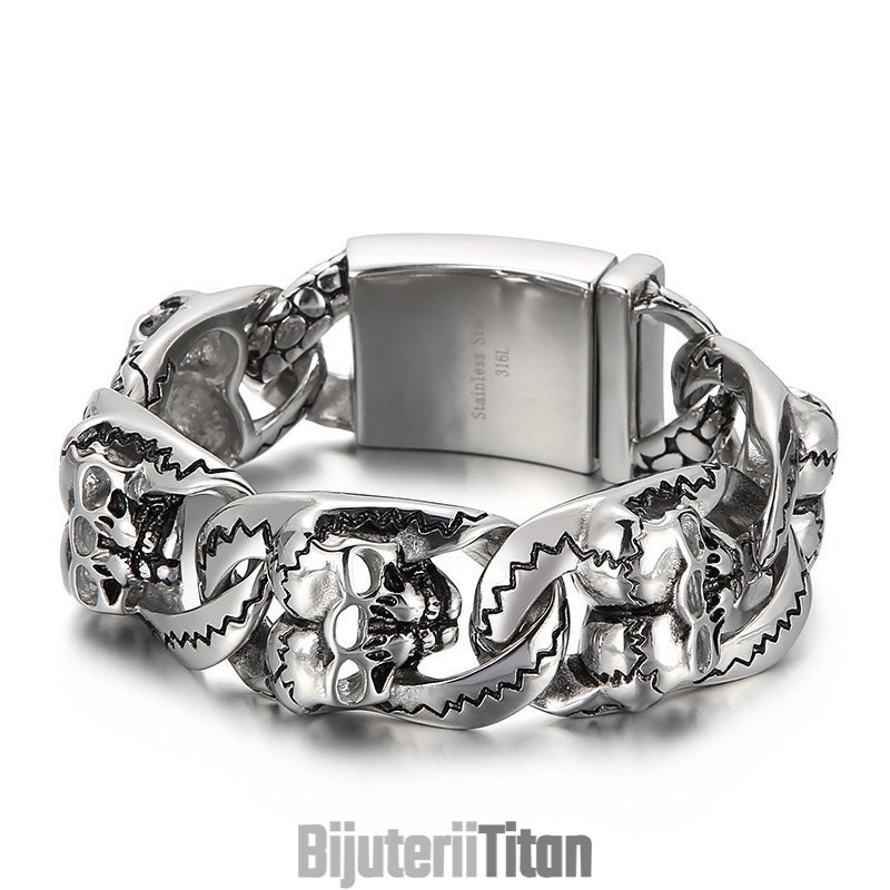Brățară Din Titan Cu Model Dublu De Craniu Pentru Bărbați Brățară Din Titan Cu Model Dublu De Craniu Pentru Bărbați