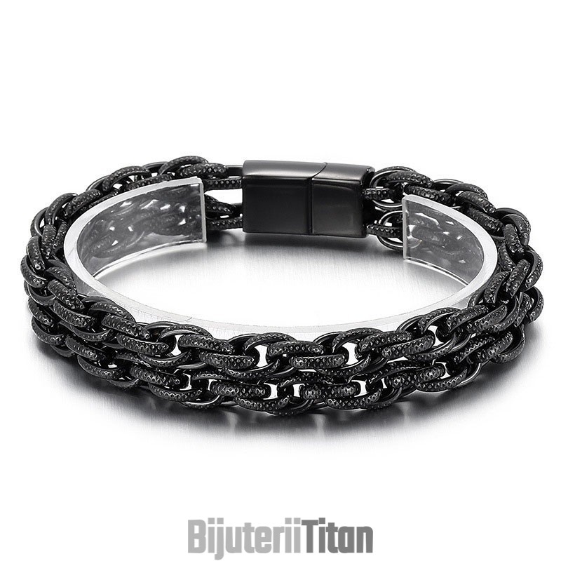 Brățară Bărbătească Din Titan Dublu Placată Cu Negru La Modă