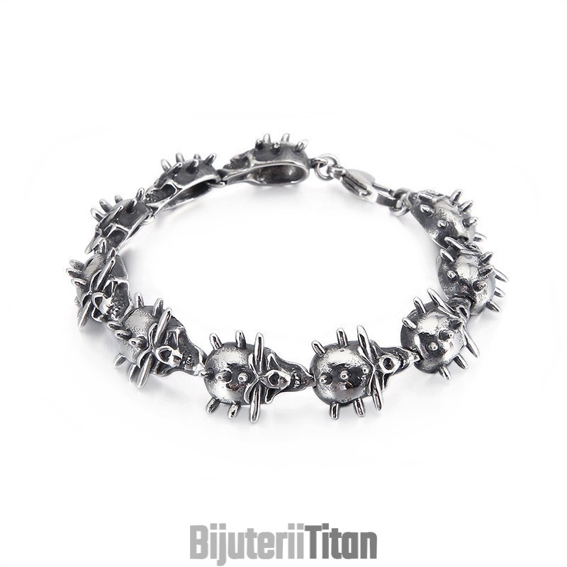 Brățară Bărbătească Din Titan Cu Craniu Circular Exagerat Șic Brățară Bărbătească Din Titan Cu Craniu Circular Exagerat Șic
