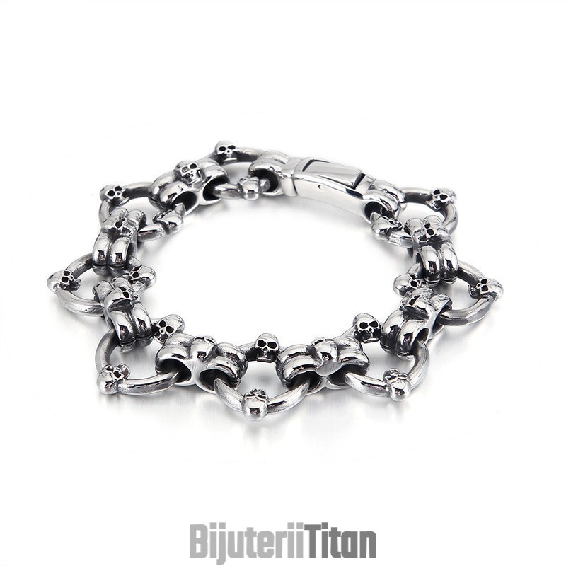 Brățară Bărbătească Din Titan Cu Craniu Circular Exagerat Șic Brățară Bărbătească Din Titan Cu Craniu Circular Exagerat Șic