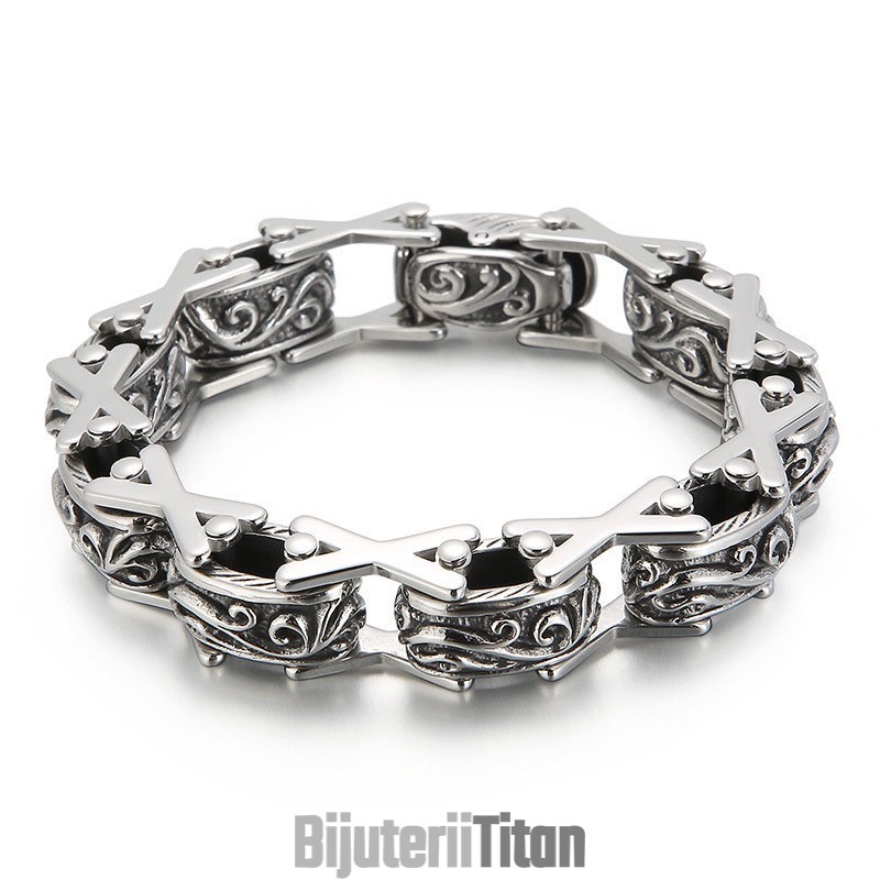 Brățară Din Titan Cu Motive Florale Cool În Formă De X Pentru Bărbați Brățară Din Titan Cu Motive Florale Cool În Formă De X Pentru Bărbați