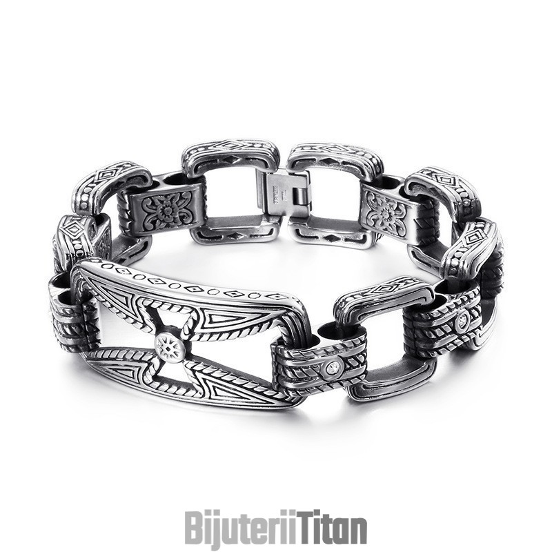 Brățară Din Titan Cu Design Floral, Cu Cruce Cool, Pentru Bărbați Brățară Din Titan Cu Design Floral, Cu Cruce Cool, Pentru Bărbați