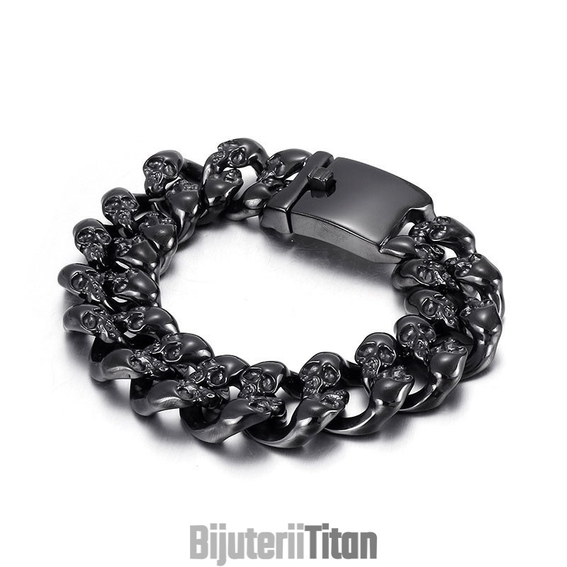 Brățară Bărbătească Din Titan Cu Craniu Dublu Cool Brățară Bărbătească Din Titan Cu Craniu Dublu Cool