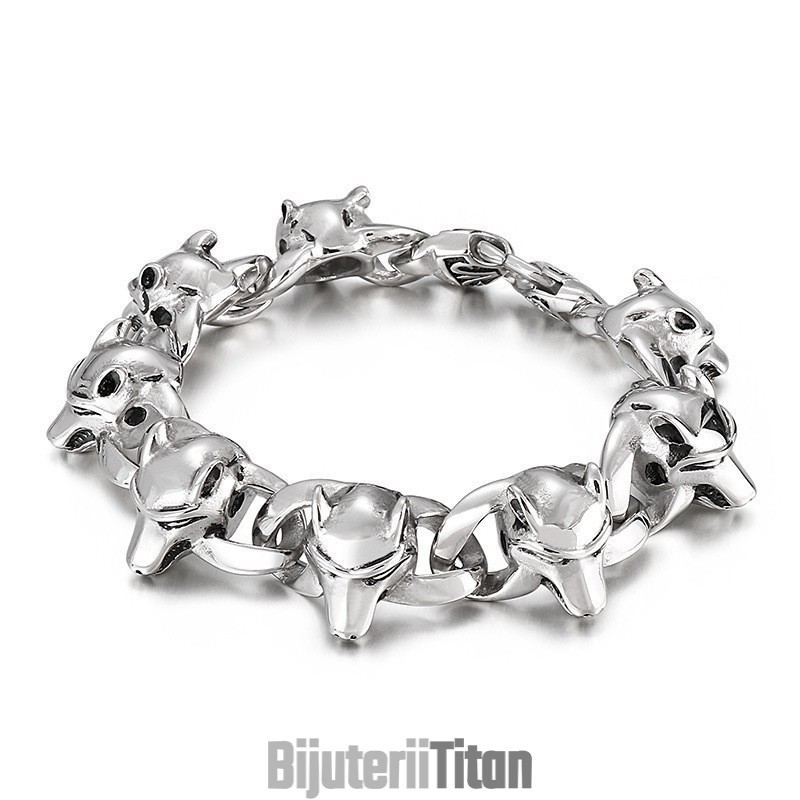 Brățară Populară Din Titan Pentru Bărbați Cu Cap De Animal