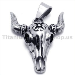 Pandantiv Vintage Din Titan Cu Craniu De Bivol Amerindian - Lanț Gratuit