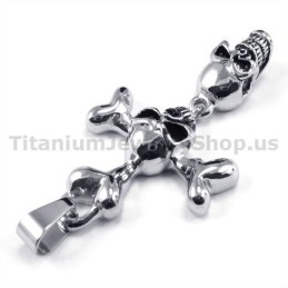 Pandantiv Cruce Din Titan Cu Design De Două Cranii - Lanț Gratuit