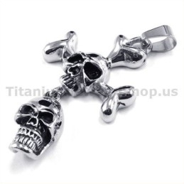 Pandantiv Cruce Din Titan Cu Design De Două Cranii - Lanț Gratuit