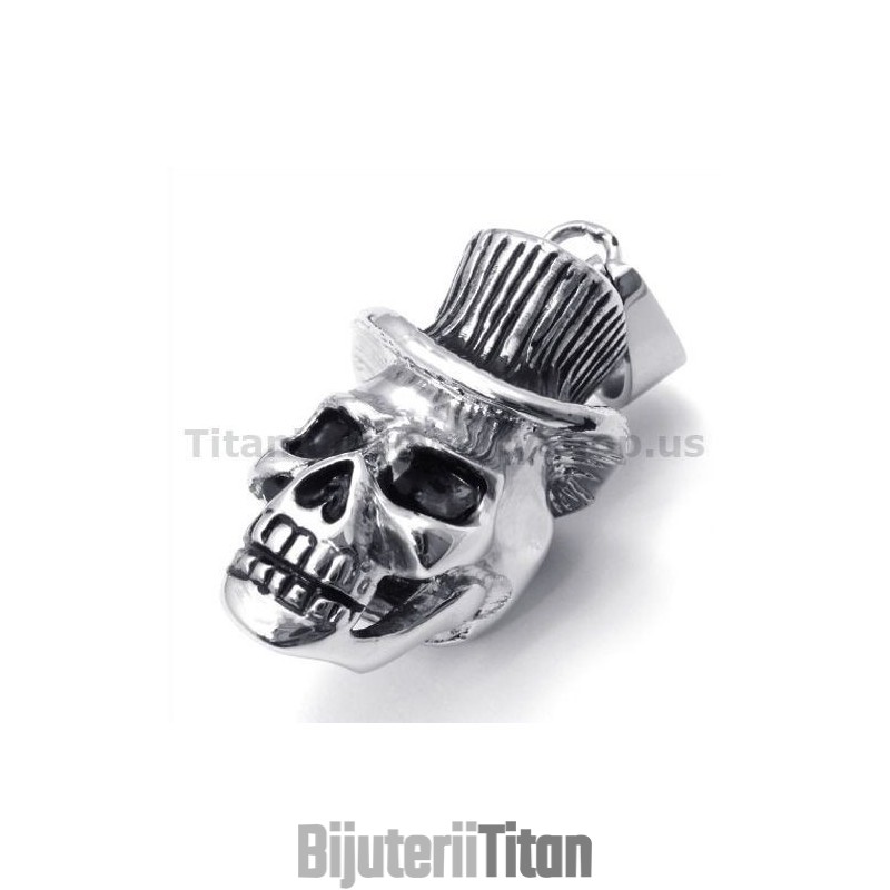 Pandantiv Din Titan Cu Design De Craniu Și Pălărie - Lanț Gratuit