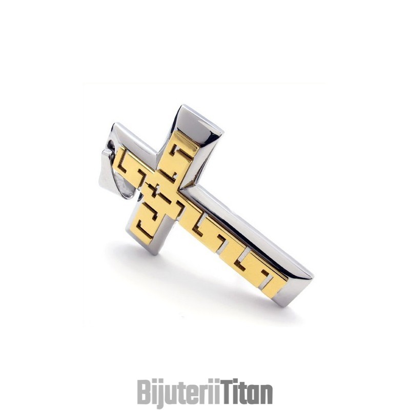 Pandantiv Din Titan Cu Cruce De Aur - Lanț Gratuit