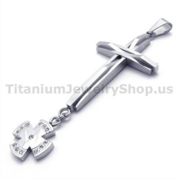 Pandantiv Cruce Din Titan Cu Diamante - Lanț Gratuit