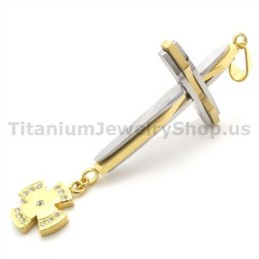 Pandantiv Cruce Din Titan Auriu Cu Diamante - Lanț Gratuit