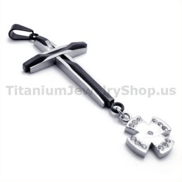 Pandantiv Cruce Neagră Din Titan Cu Diamante - Lanț Gratuit