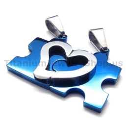 Pandantive Îndrăgostiți Din Titan Cu Puzzle Sweetheart (Albastru) - Lanțuri Gratuite