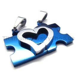 Pandantive Îndrăgostiți Din Titan Cu Puzzle Sweetheart (Albastru) - Lanțuri Gratuite